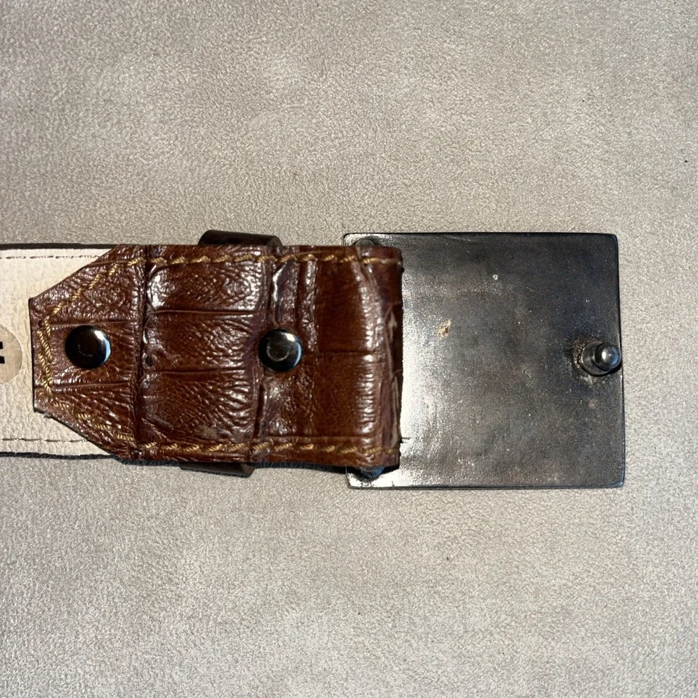 Vintage Vin Baker USA‎ Brown Alligator Belt Women's Western Square Buckle